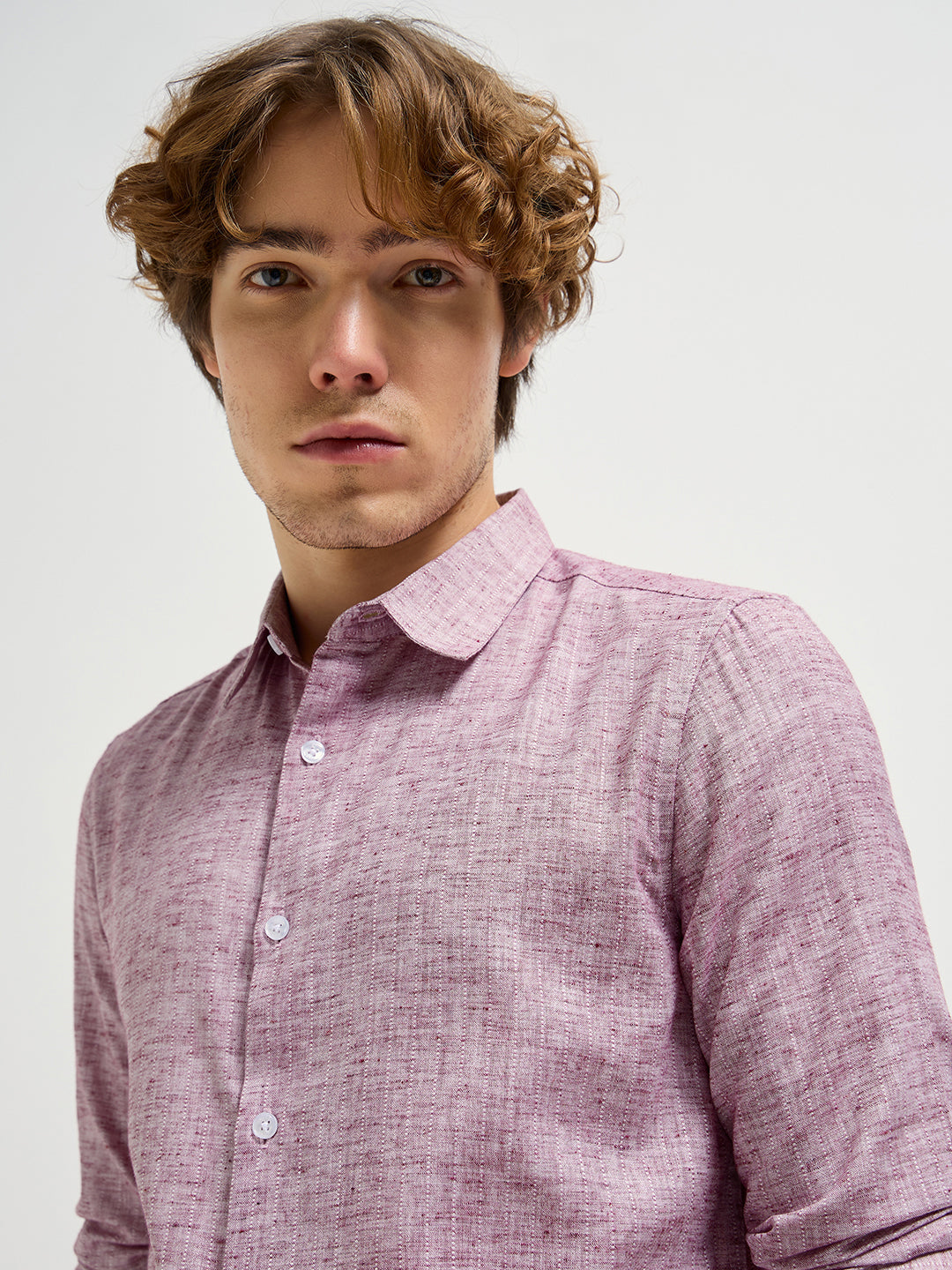 Men Maroon Self Design Slim Fit Casual Shirt