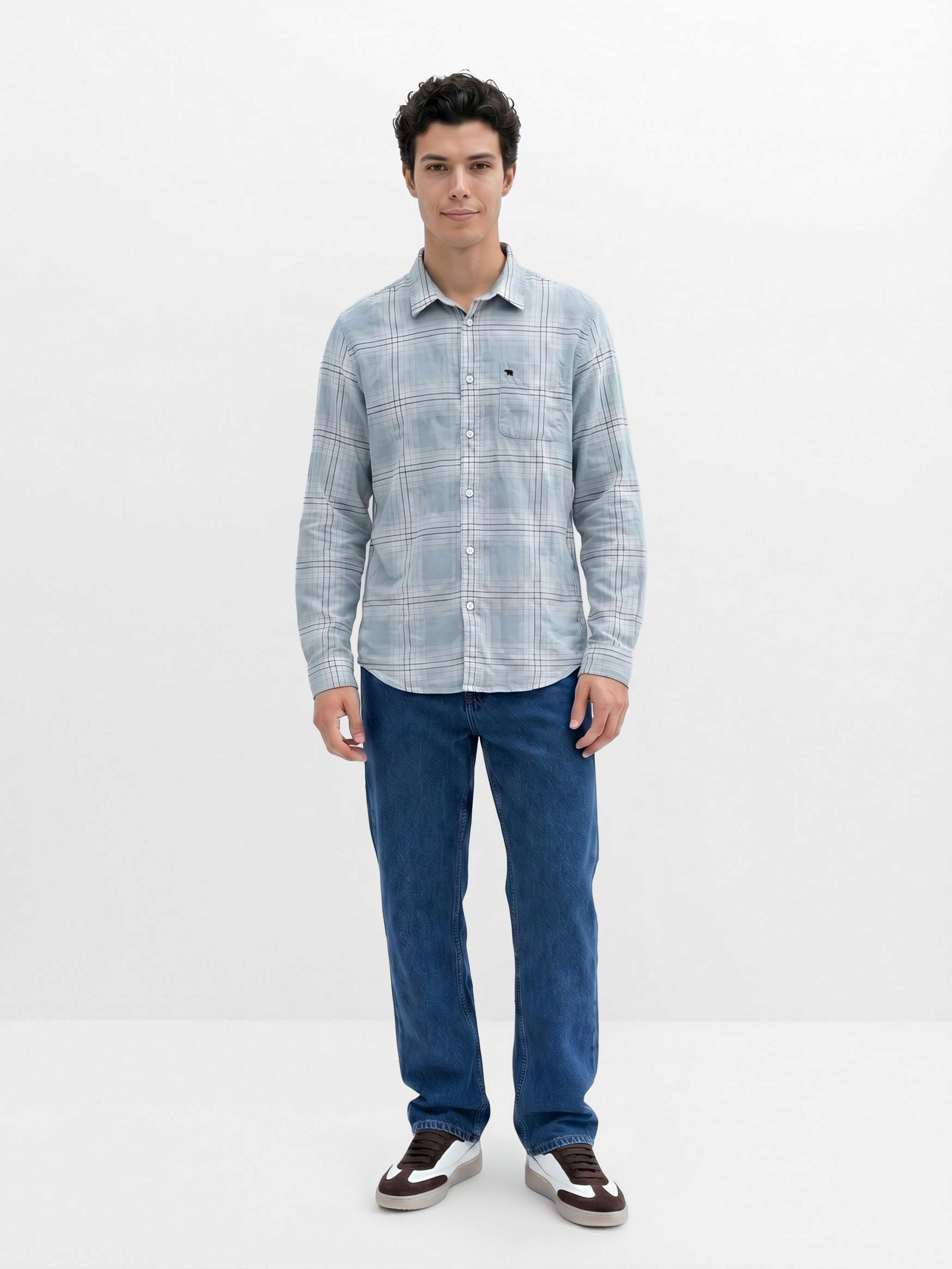 Men Grey Checked Shirt