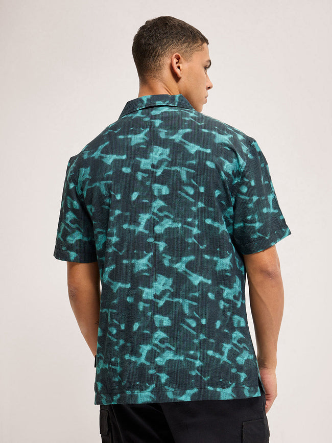 Men Blue Abstract Print Regular Fit Casual Shirt