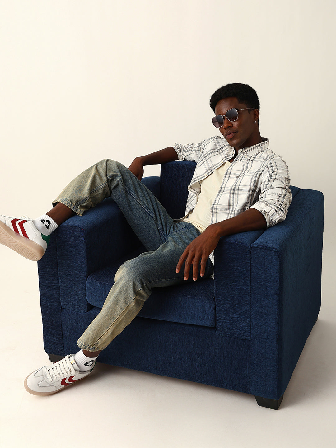 Men Cream Checked Shirt
