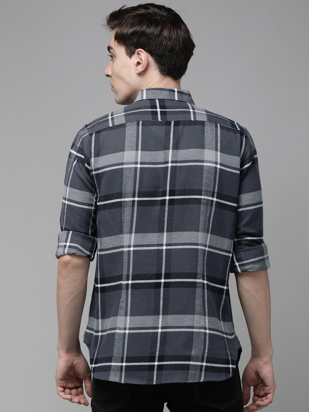 Men Grey Cotton Checked  Shirt
