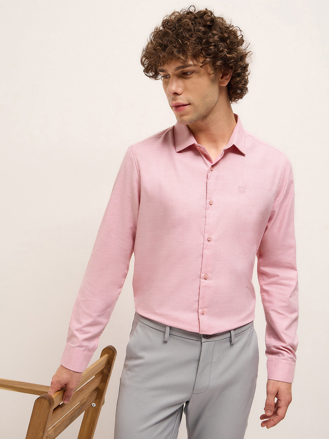 Men Shirt Light Pink Solid Tailored Fit Formal Shirt