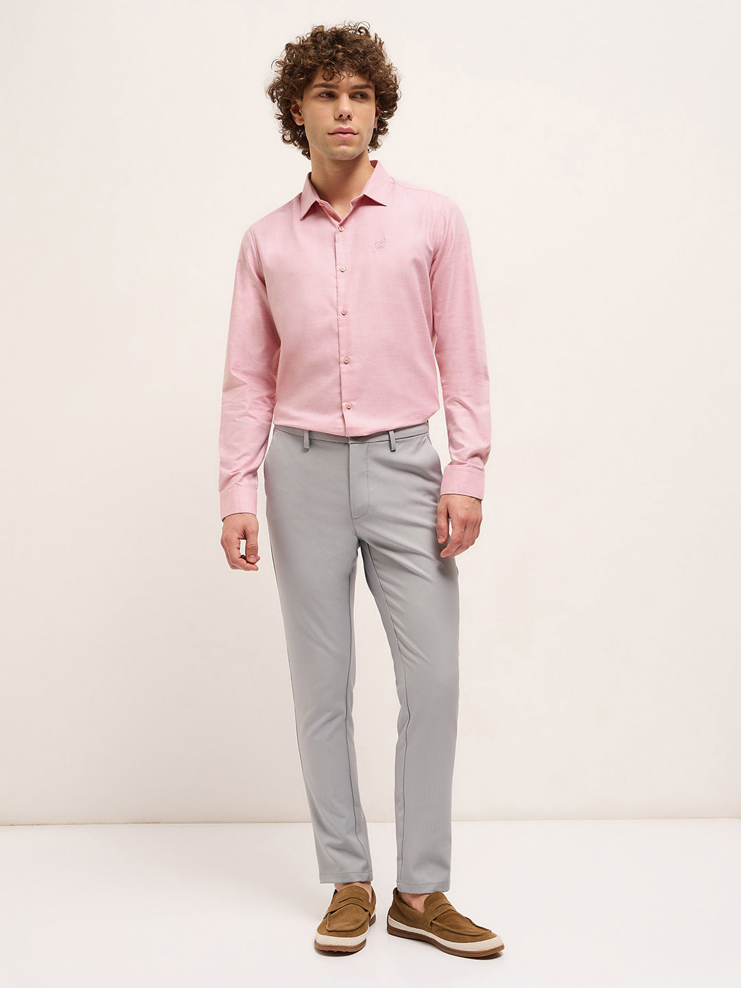 Men Shirt Light Pink Solid Tailored Fit Formal Shirt