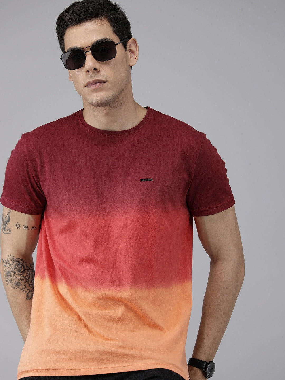 Men Maroon Cotton Dyed T-Shirt