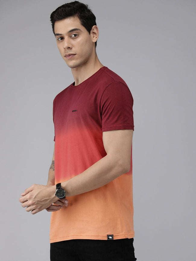 Men Maroon Cotton Dyed T-Shirt