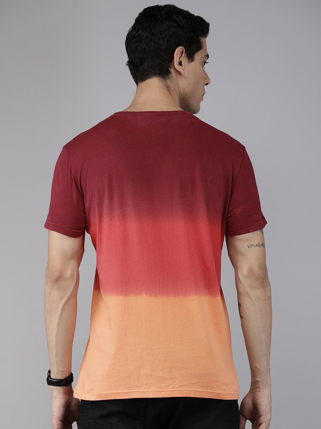 Men Maroon Cotton Dyed T-Shirt
