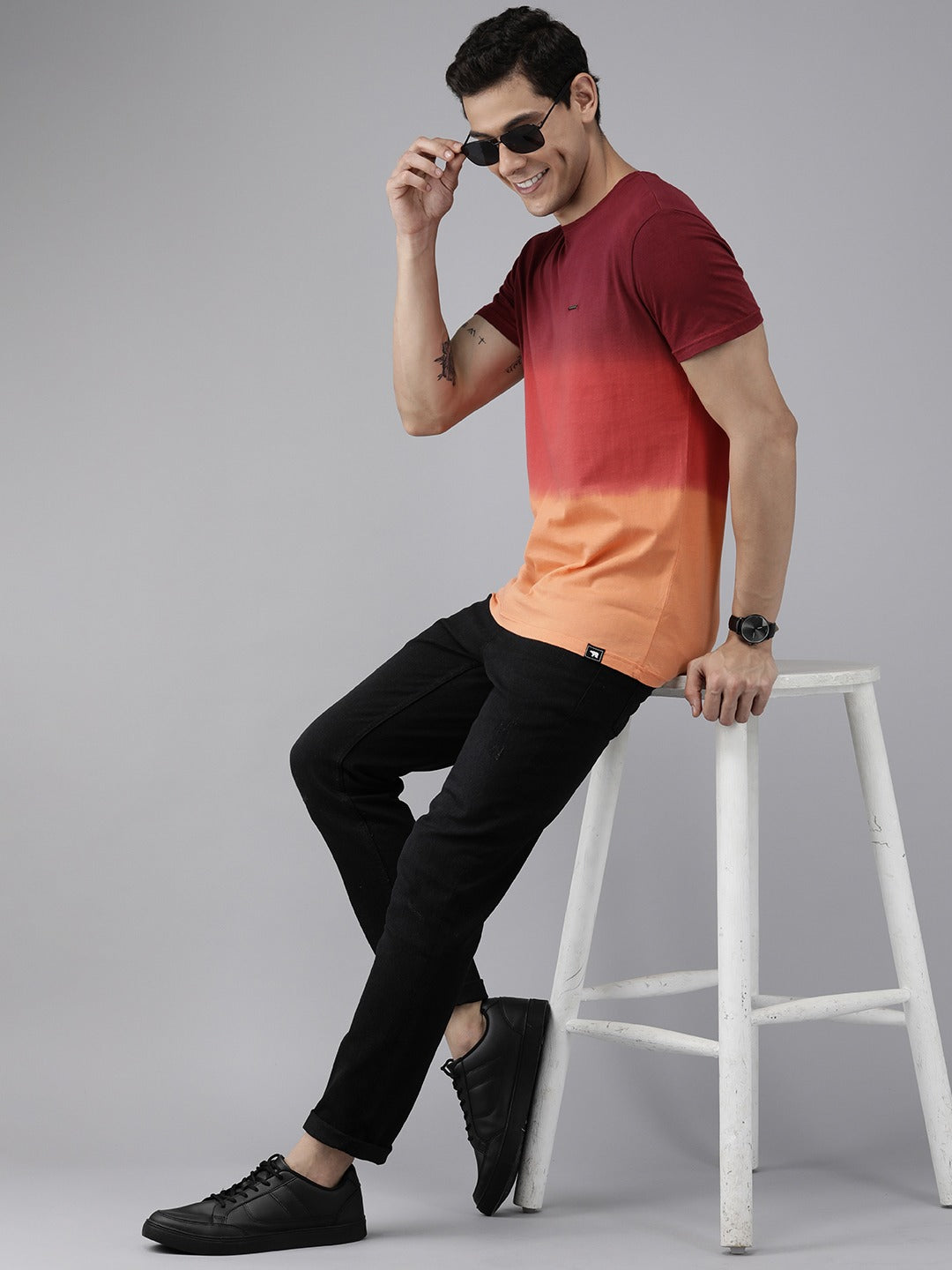Men Maroon Cotton Dyed T-Shirt