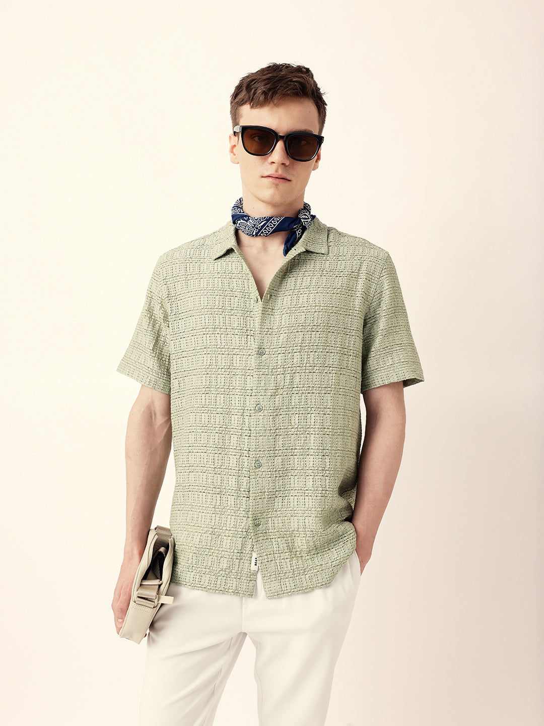 Men Casual Textured Stripe Shirt
