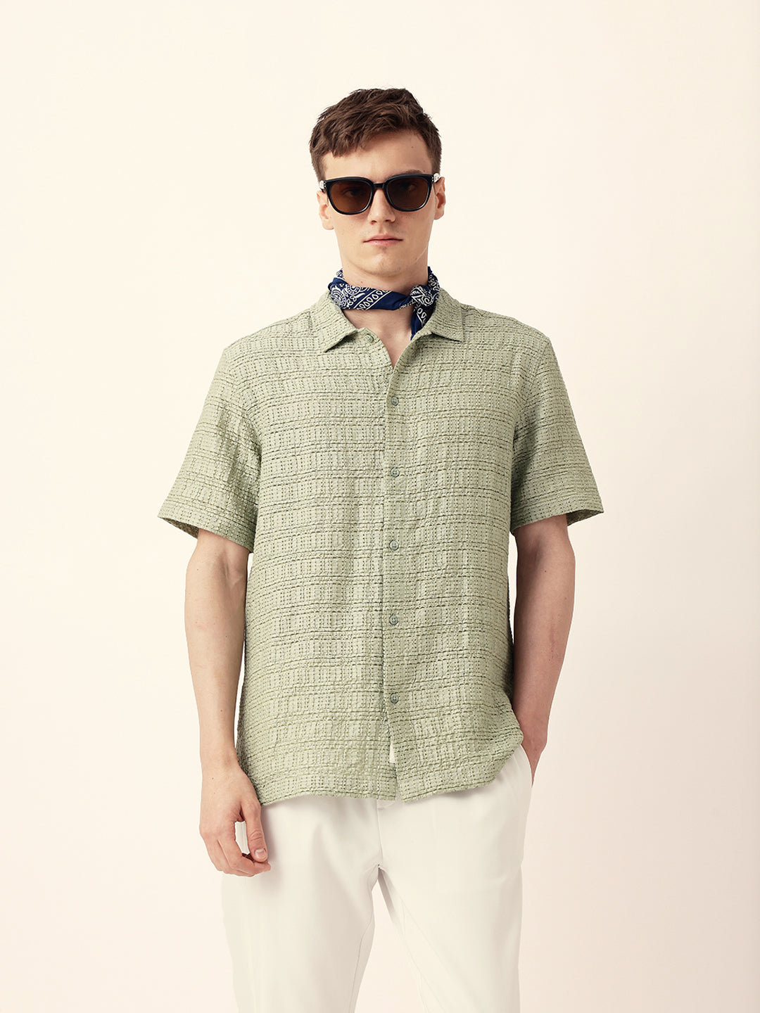 Men Casual Textured Stripe Shirt
