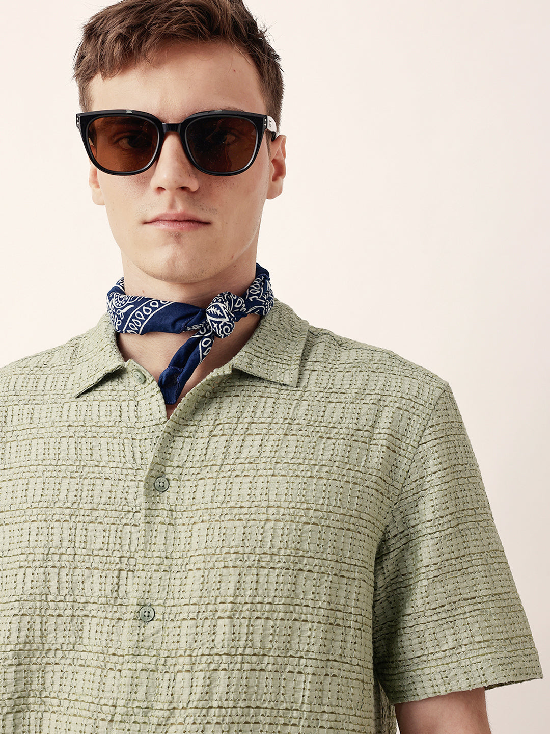 Men Casual Textured Stripe Shirt