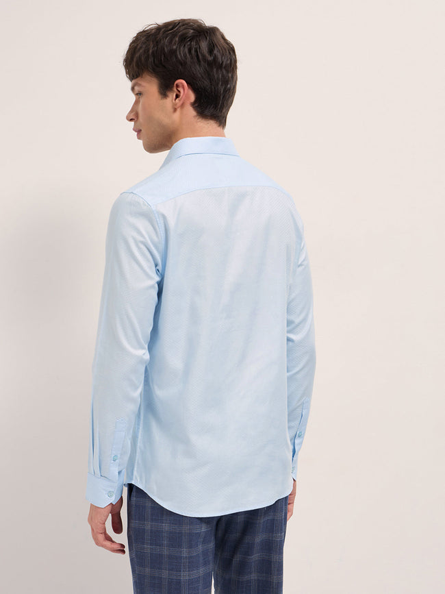 Men Light Blue Woven Pattern Cotton Tailored Fit Formal Shirt