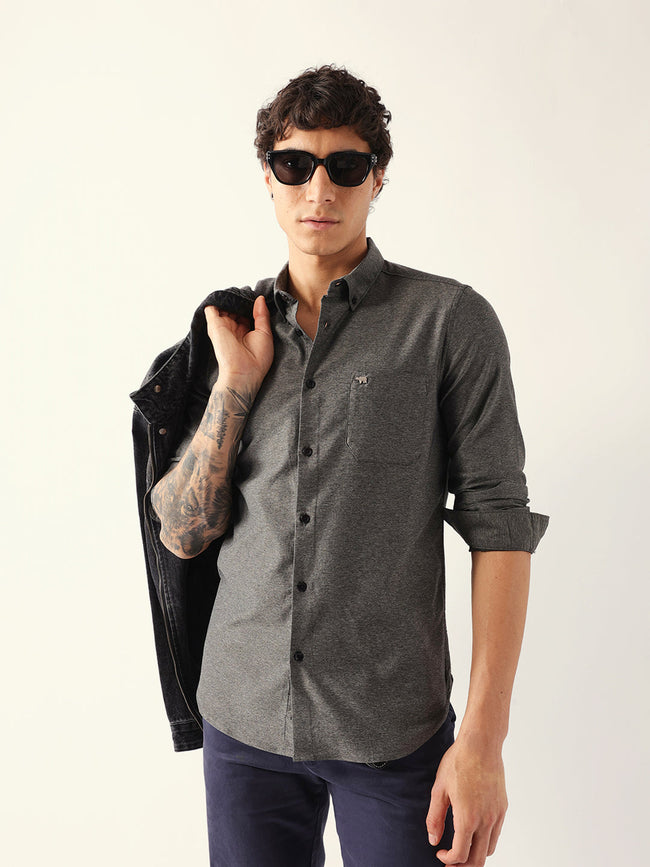 Men Black Cotton Solid Shirt