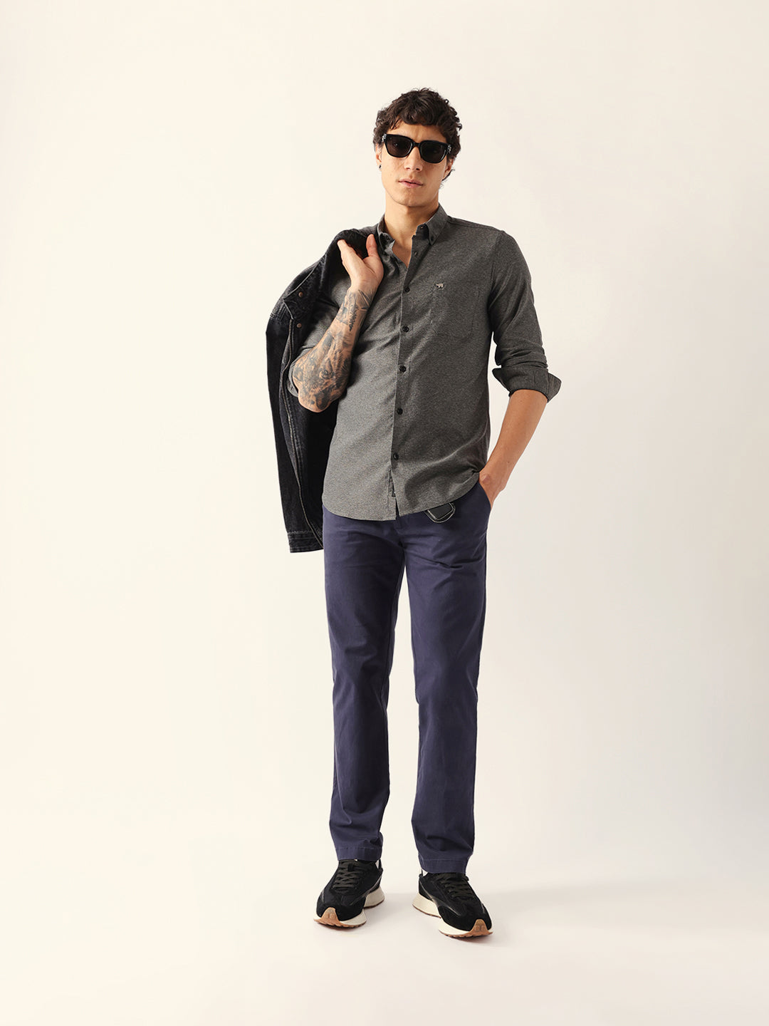 Men Black Cotton Solid Shirt