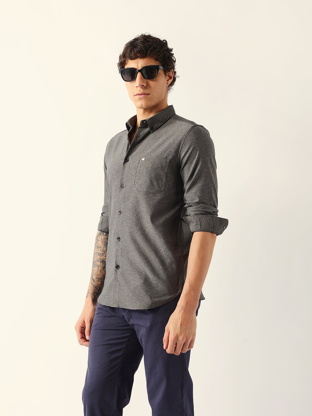 Men Black Cotton Solid Shirt