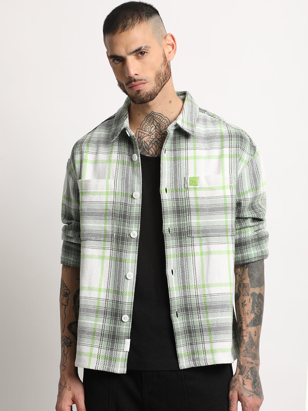 Men  Multi-color Checkered Relax Fit Shacket