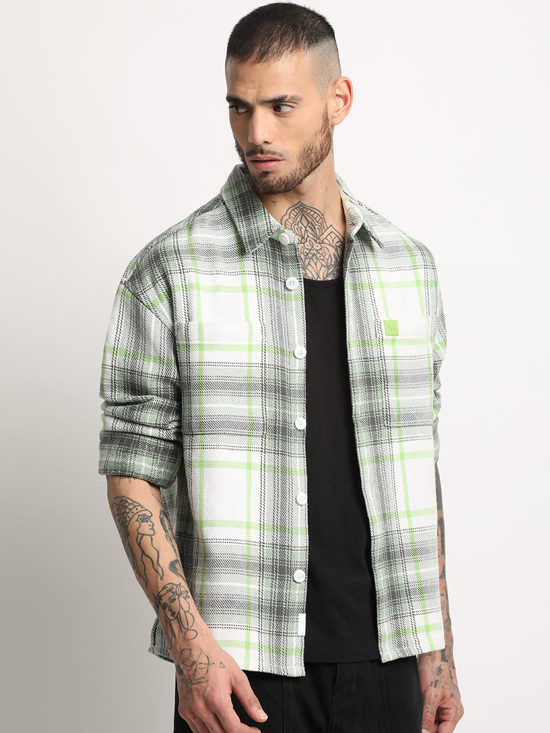 Men  Multi-color Checkered Relax Fit Shacket
