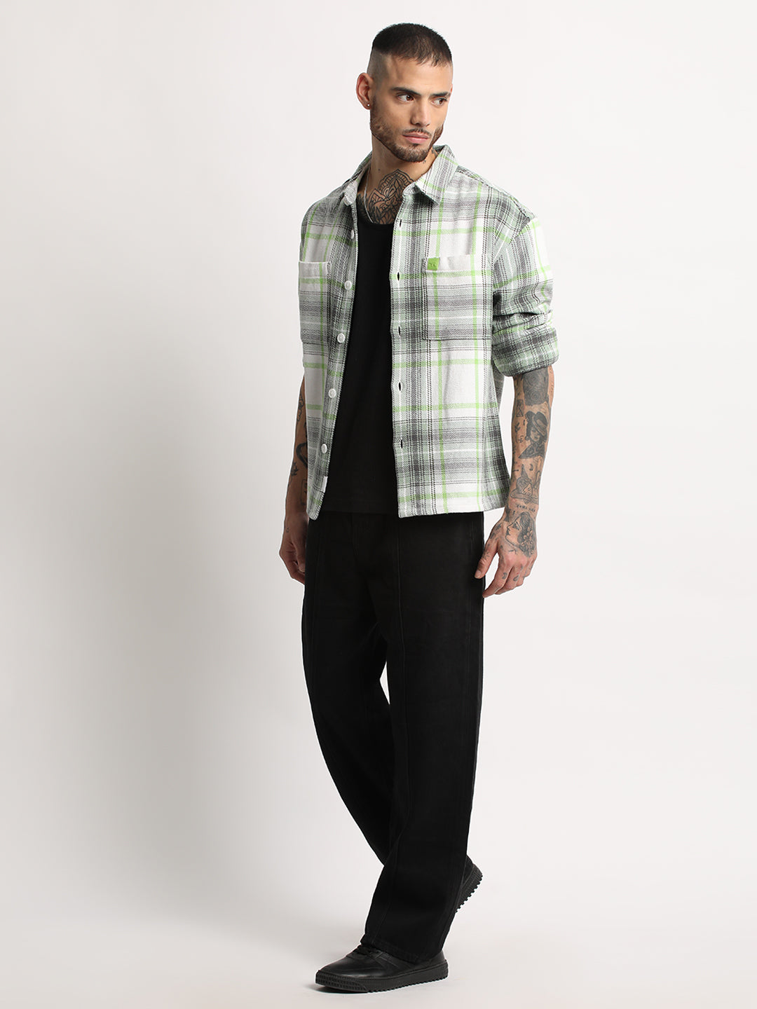 Men  Multi-color Checkered Relax Fit Shacket