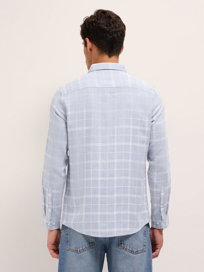 Men Cotton Herringbone Checked Shirt