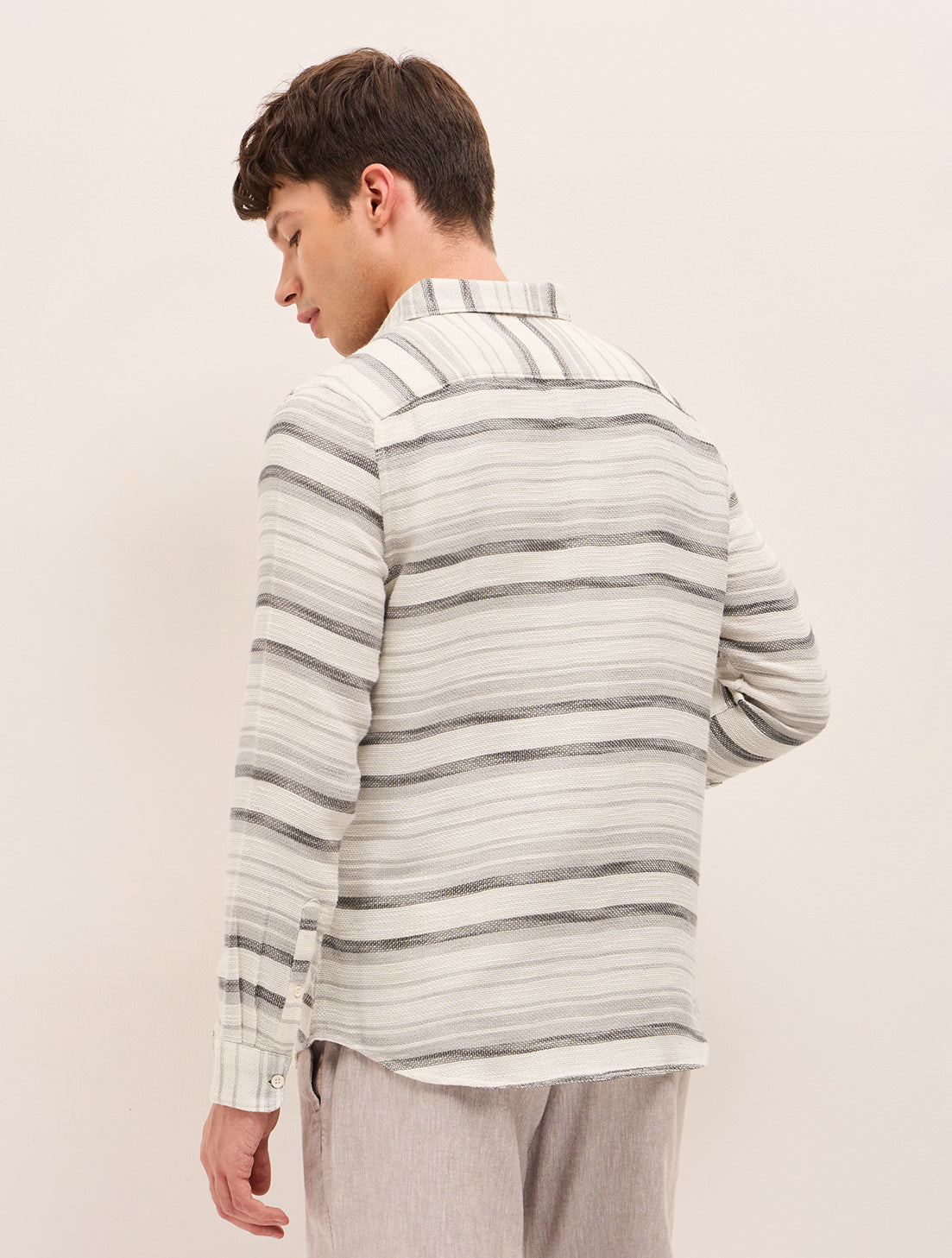 Men Grey Cotton Striped Shirt