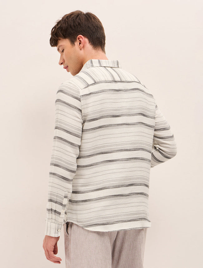 Men Grey Cotton Striped Shirt