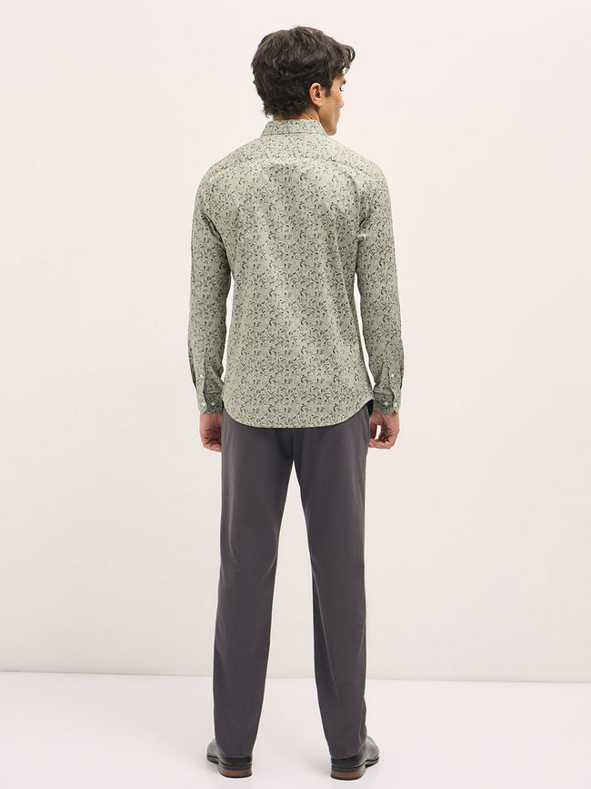 Men Light Pista Green Geometric Printed Tailored Fit Formal Shirt