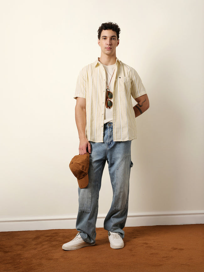 Men Striped Casual Half-Sleeve Shirt