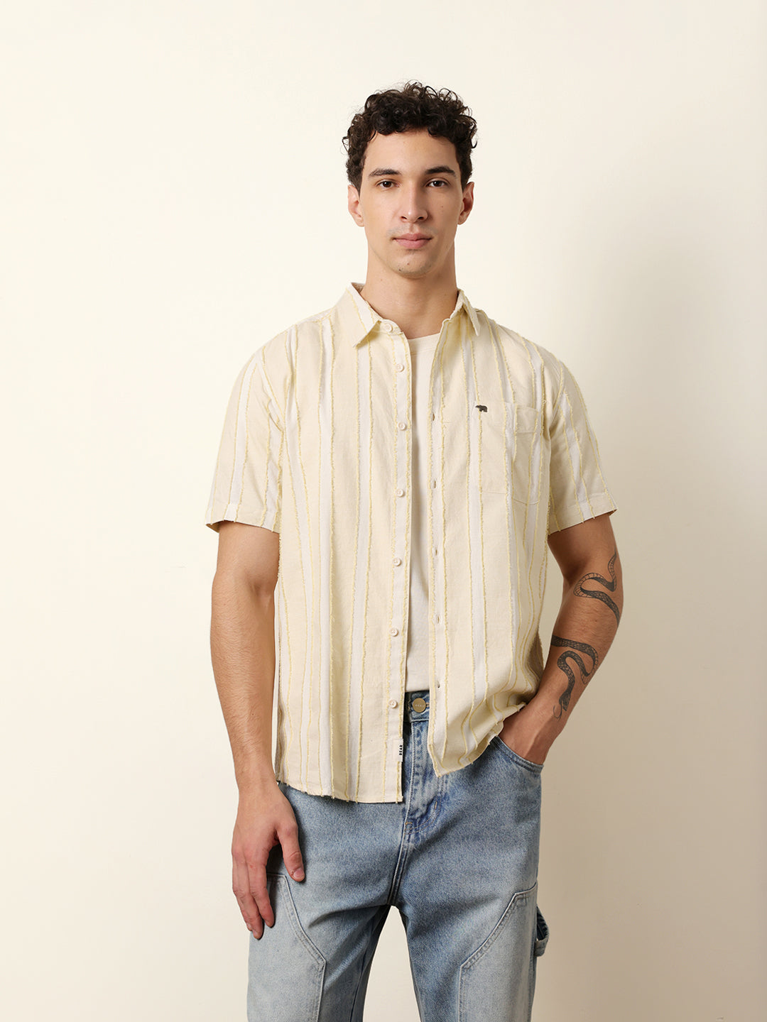 Men Striped Casual Half-Sleeve Shirt