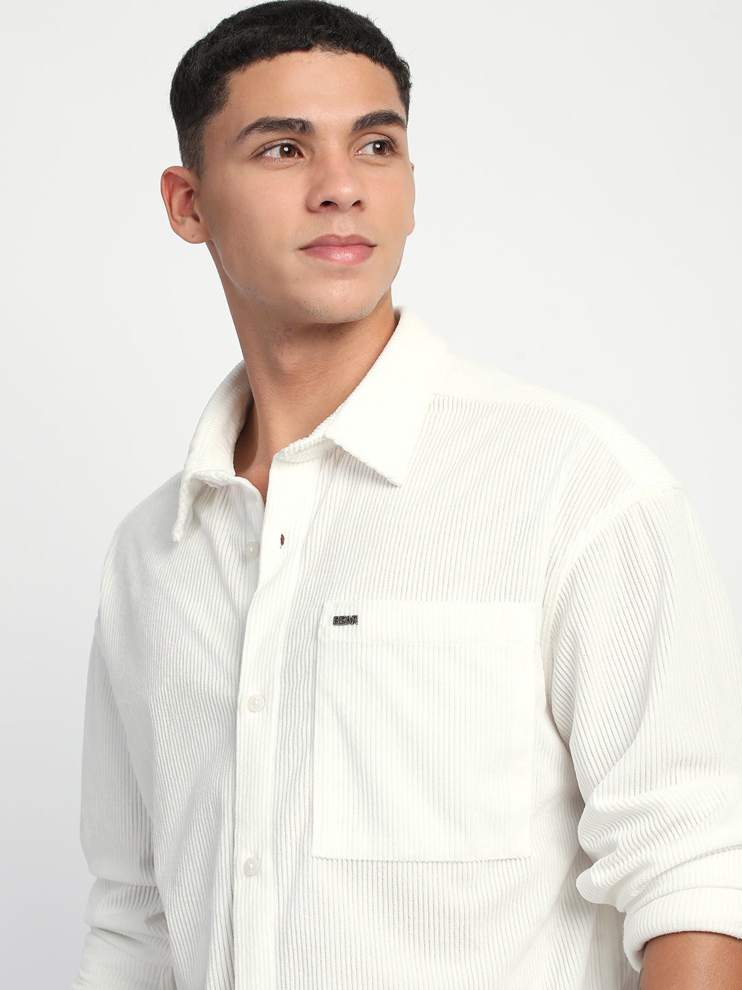 Men White Corduroy Oversize Fit Casual Shirt