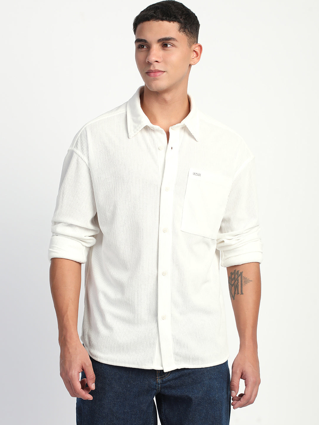 Men White Corduroy Oversize Fit Casual Shirt