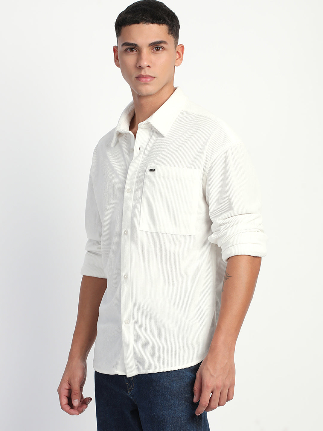 Men White Corduroy Oversize Fit Casual Shirt