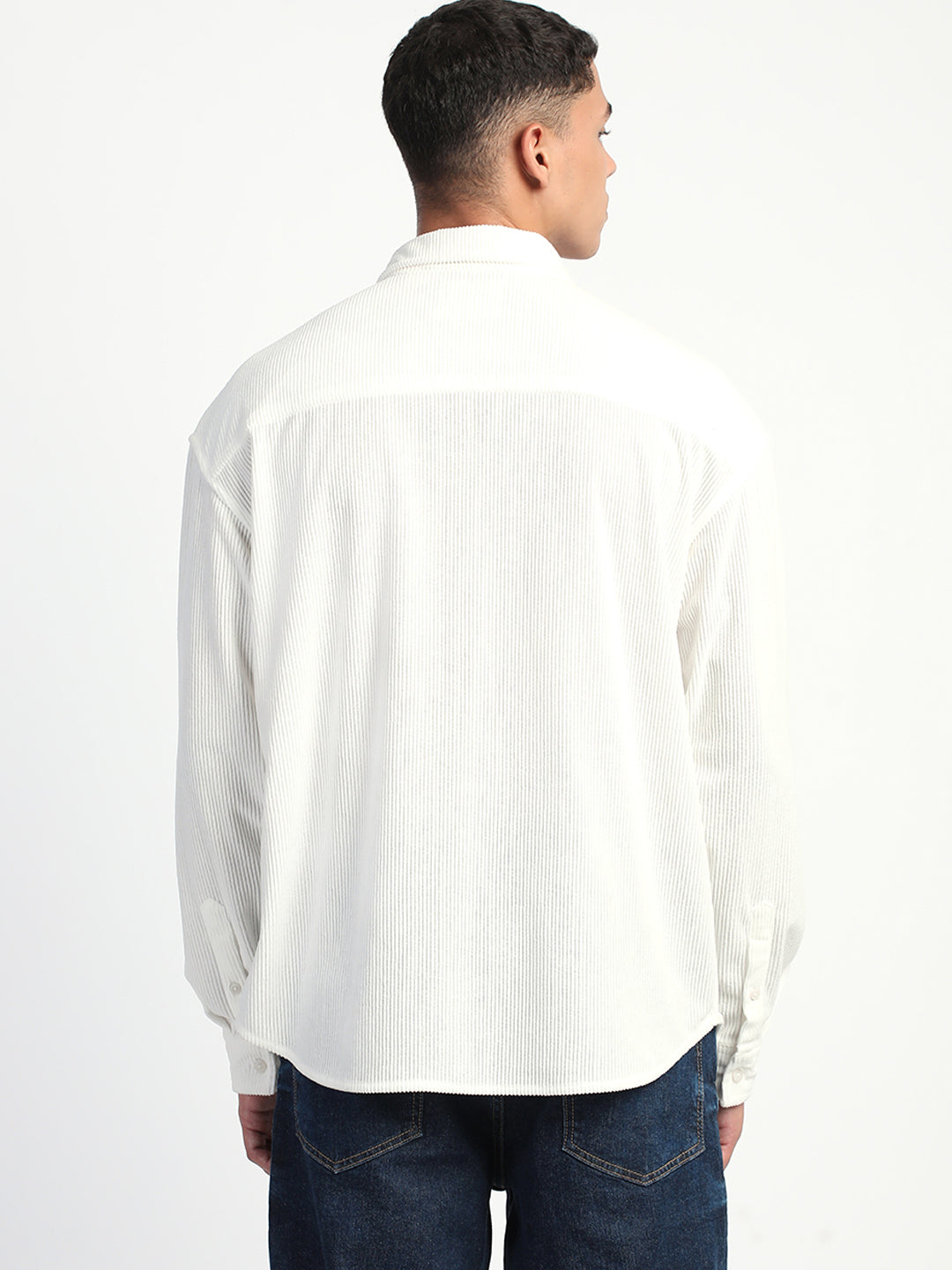 Men White Corduroy Oversize Fit Casual Shirt