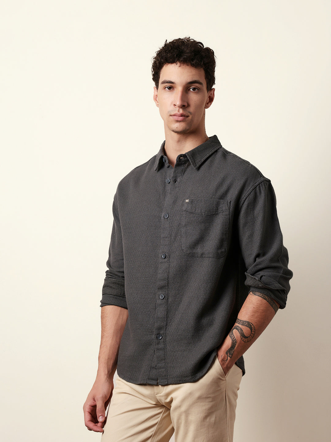 Men Solid Casual Full-Sleeve Shirt