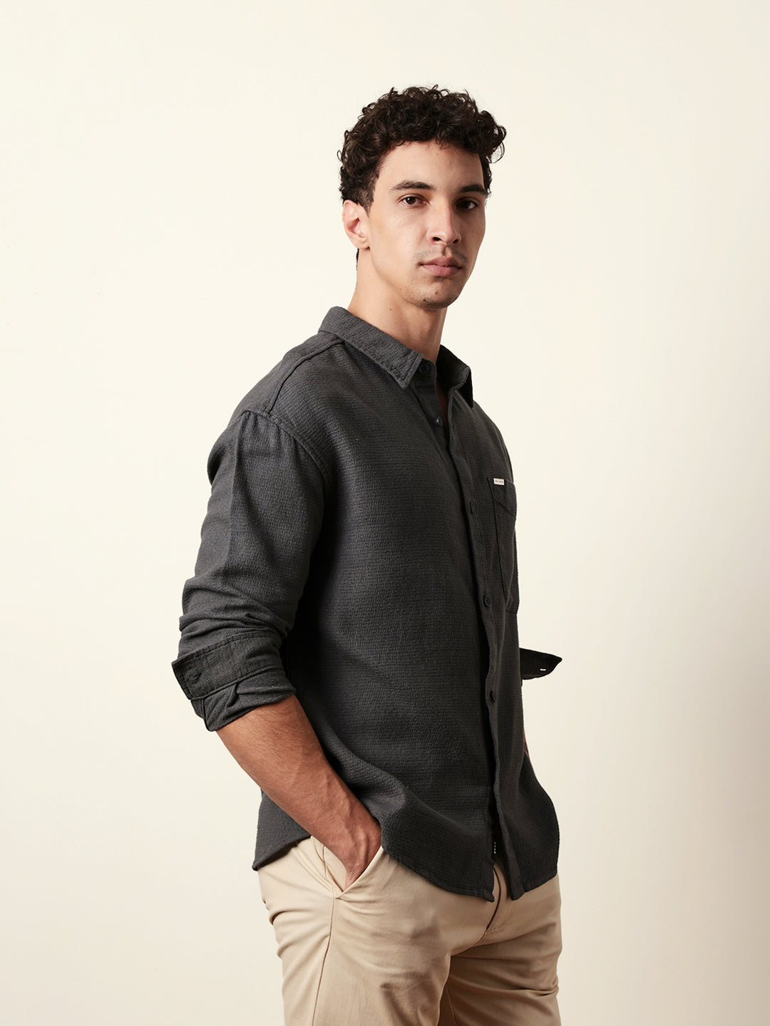Men Solid Casual Full-Sleeve Shirt