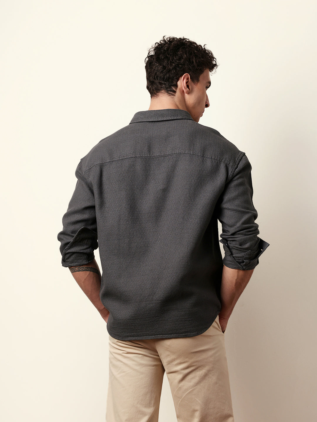 Men Solid Casual Full-Sleeve Shirt