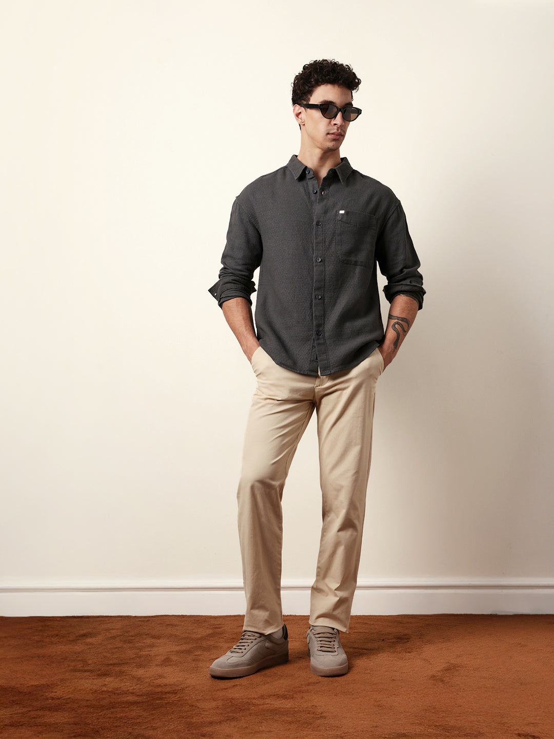 Men Solid Casual Full-Sleeve Shirt
