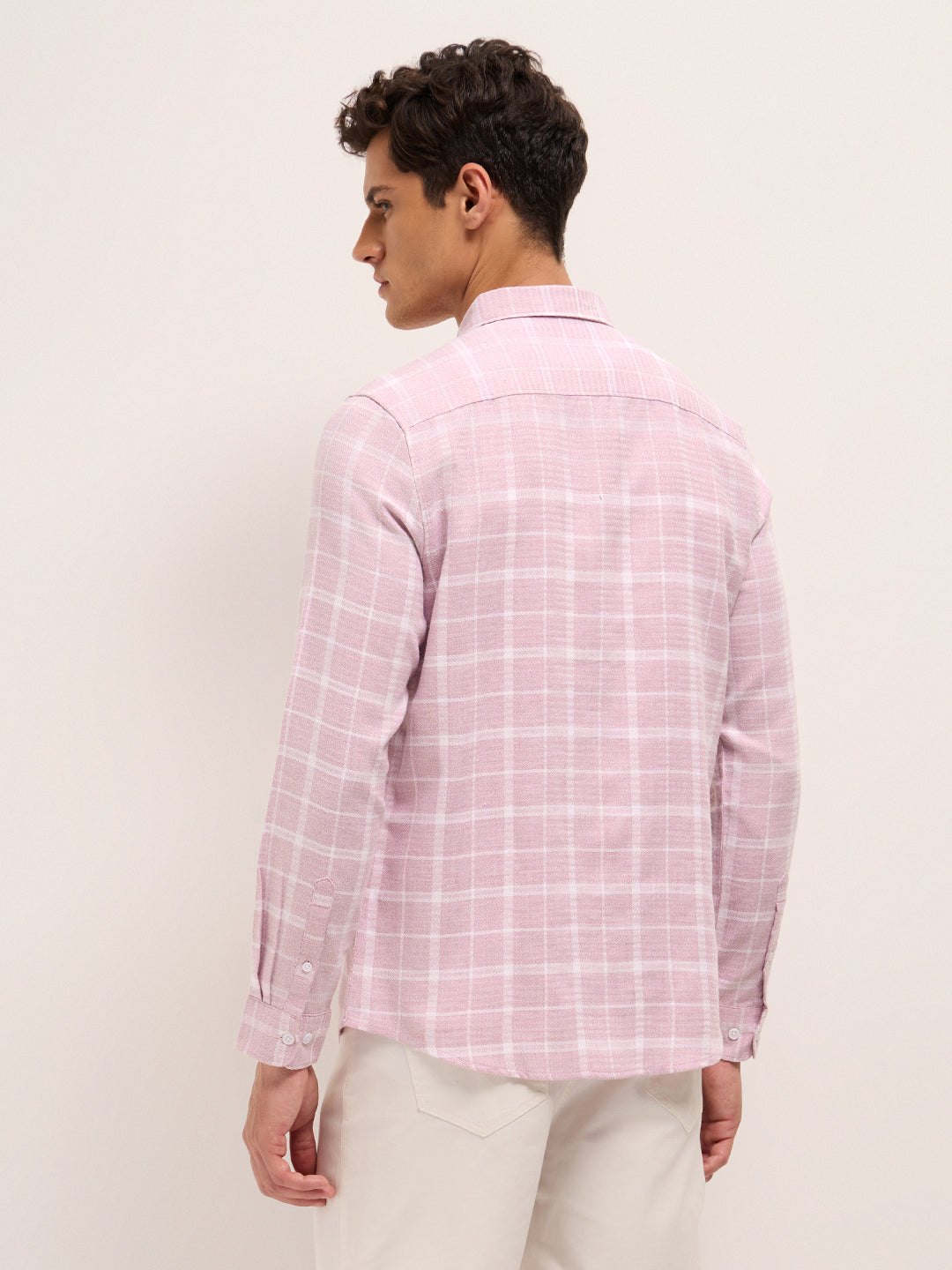 Men Cotton Herringbone Checked Shirt