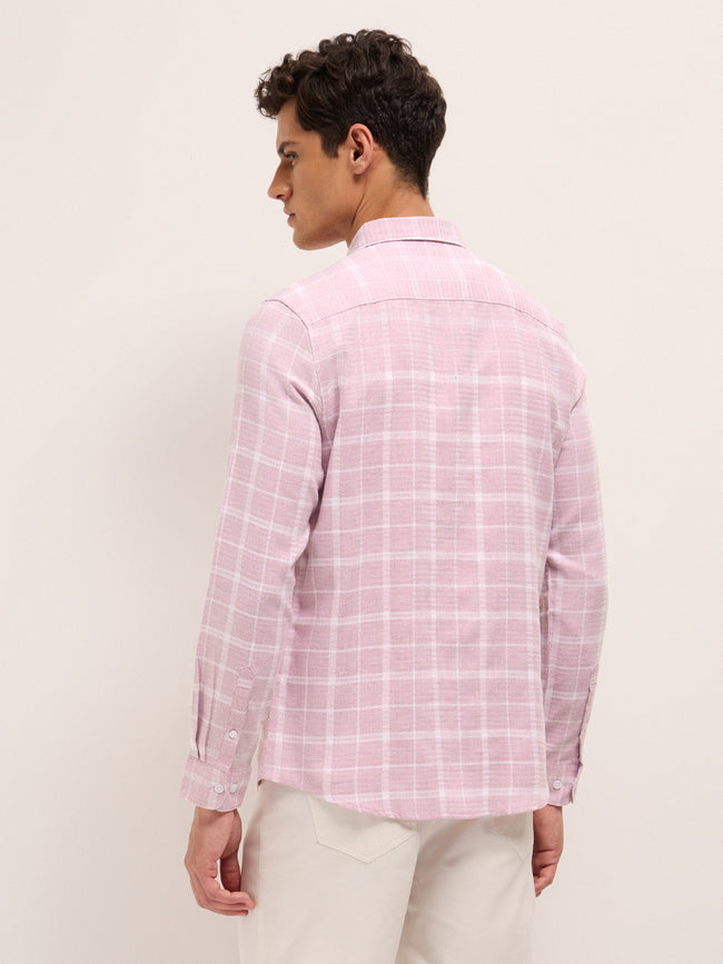 Men Cotton Herringbone Checked Shirt