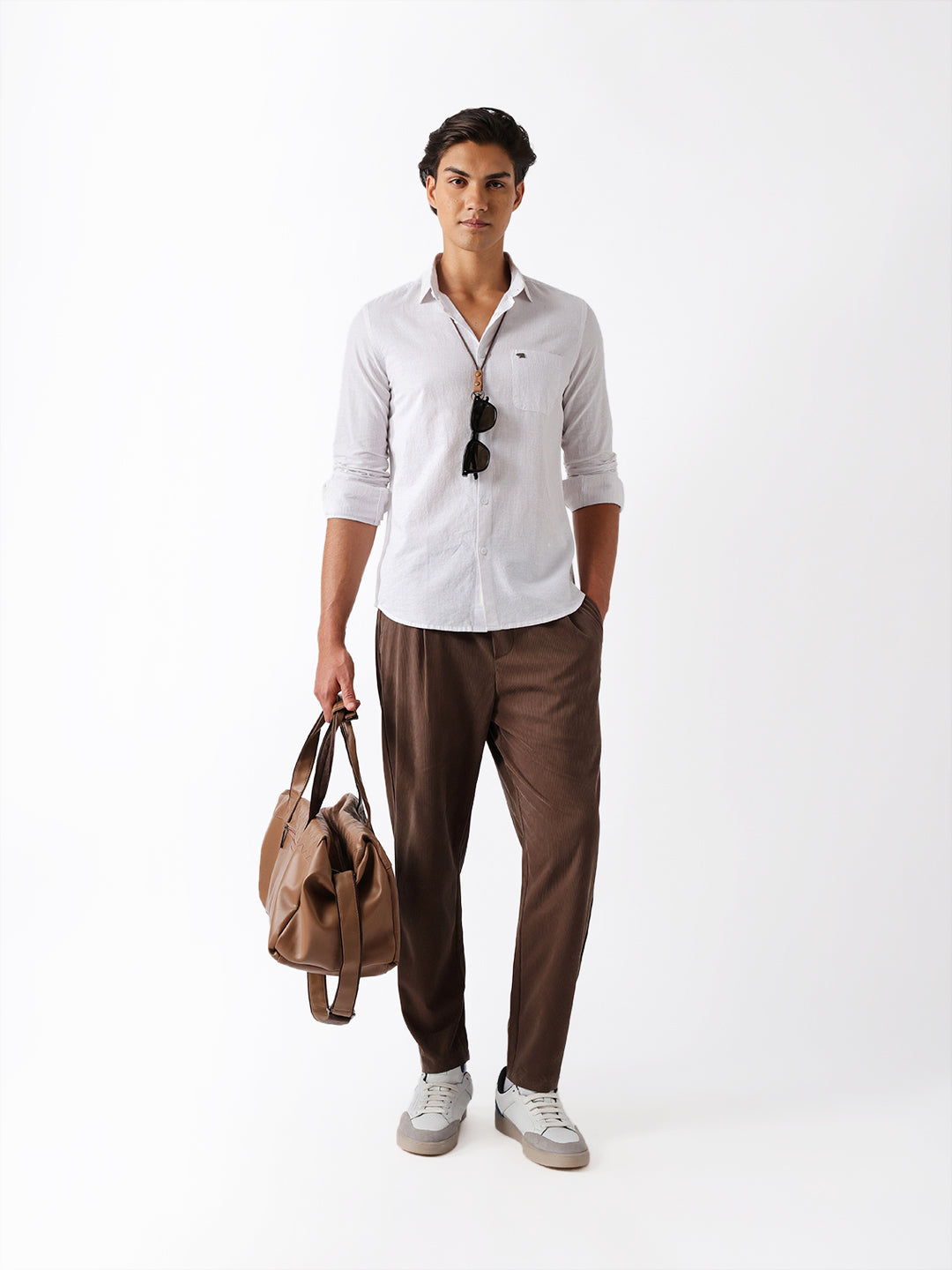Men Grey Cotton Striped Shirt