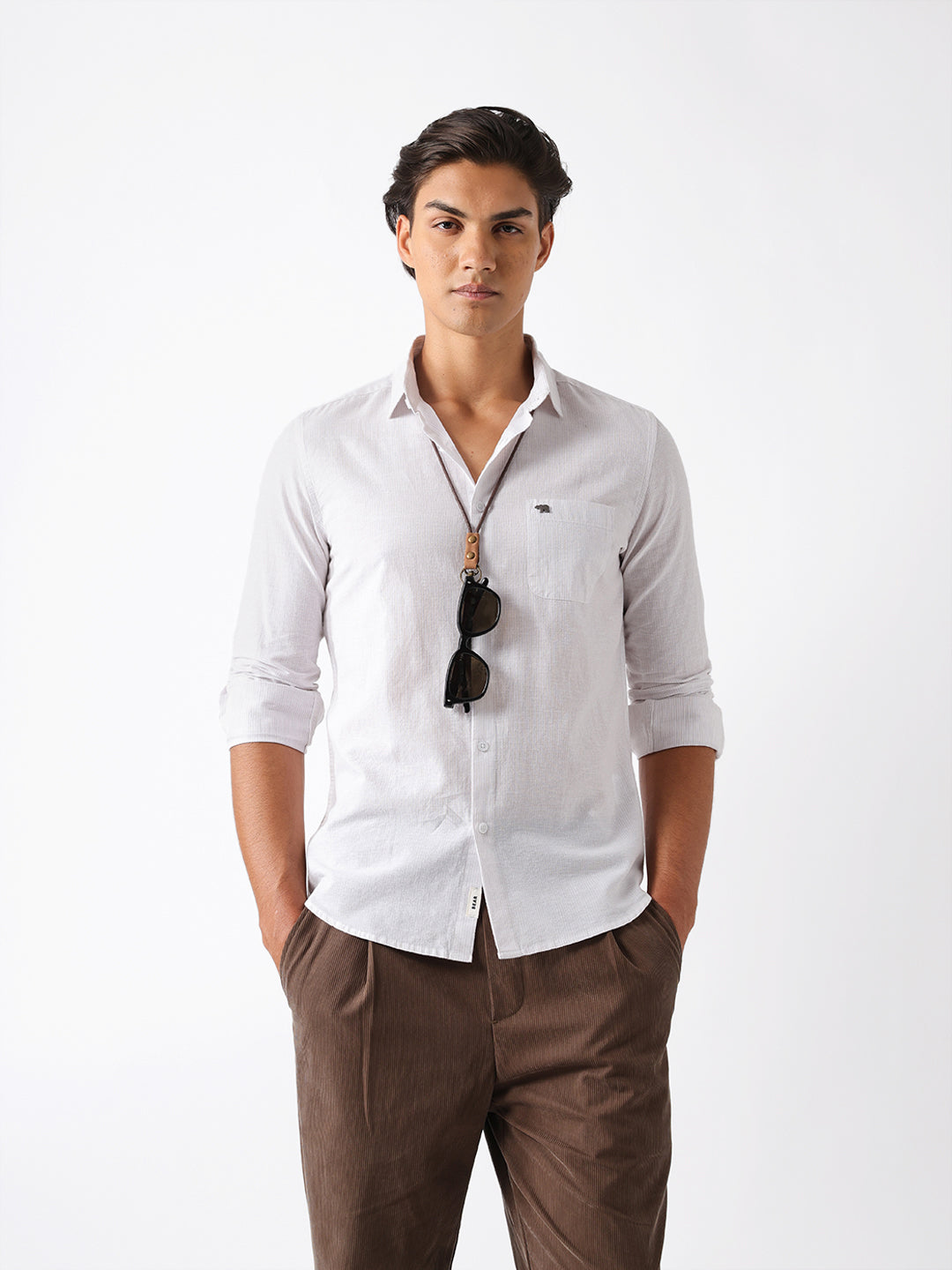 Men Grey Cotton Striped Shirt