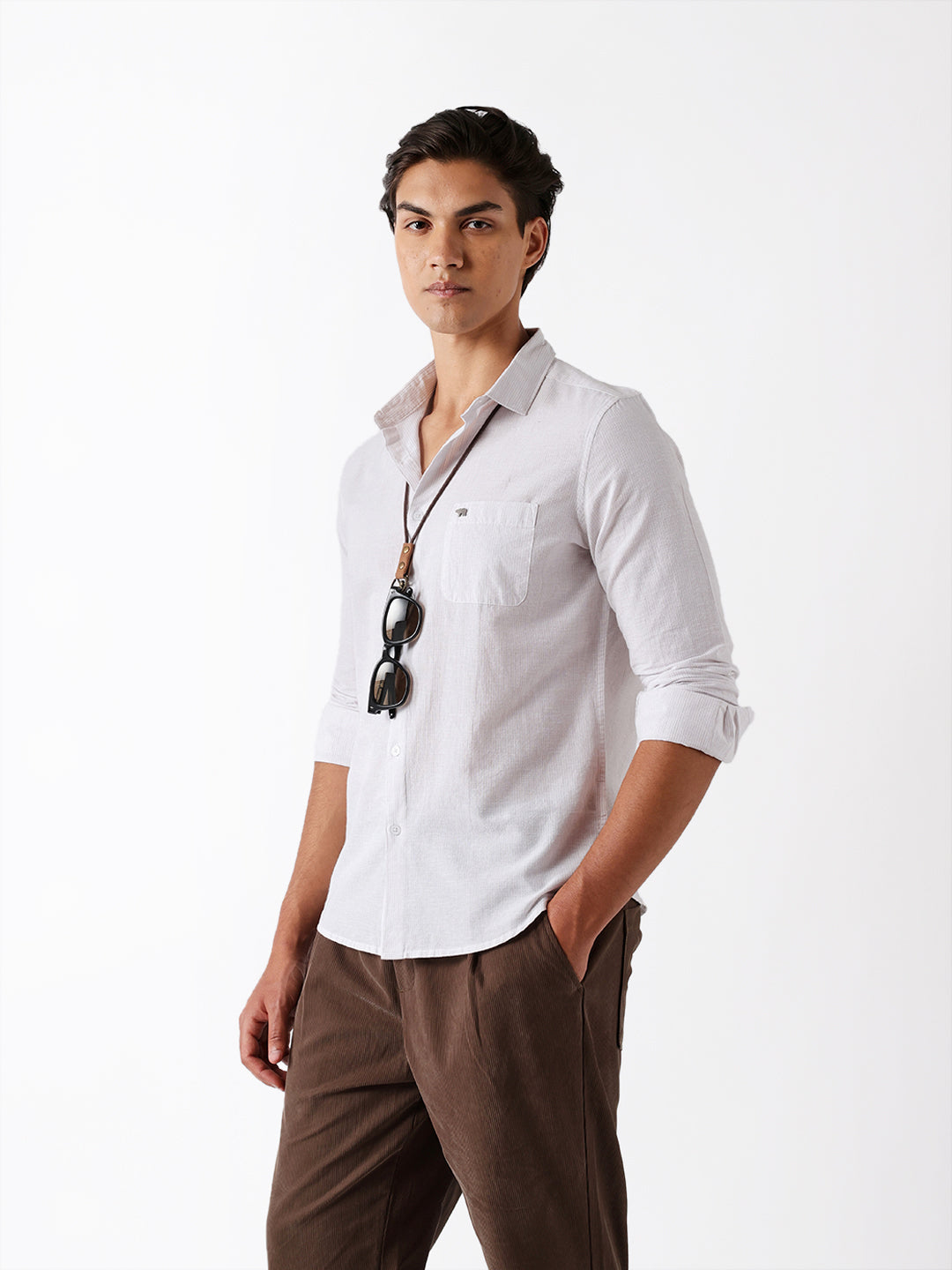 Men Grey Cotton Striped Shirt