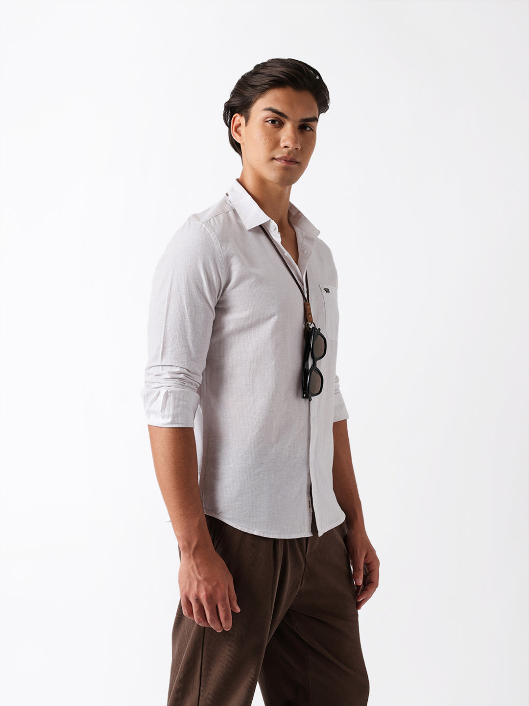 Men Grey Cotton Striped Shirt