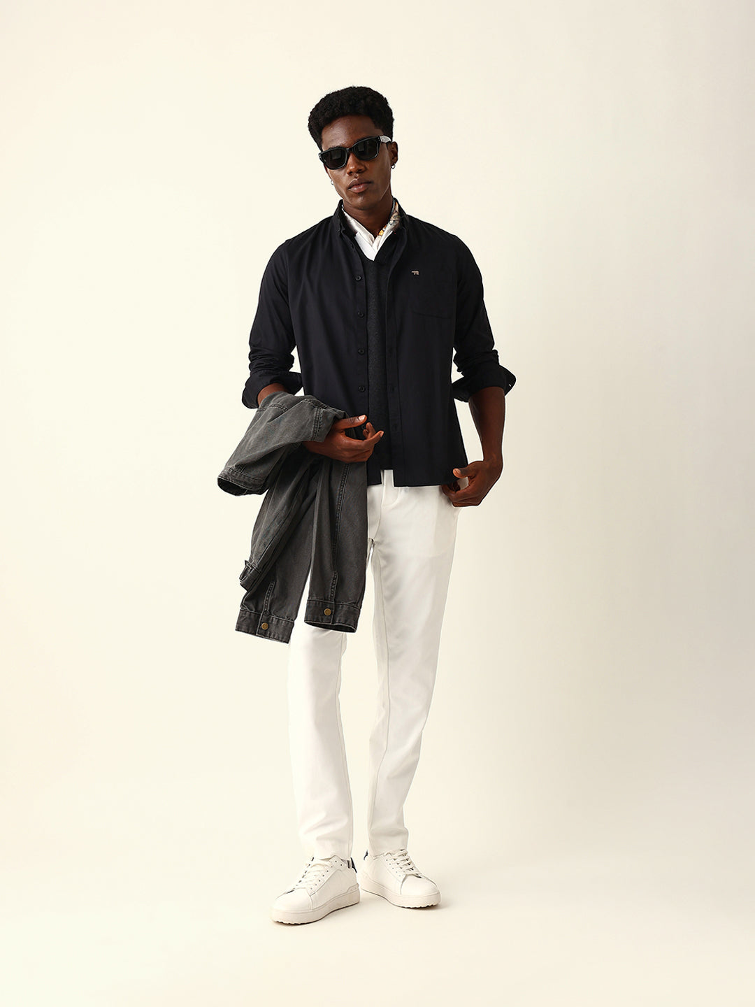 Men Black Cotton Solid Shirt