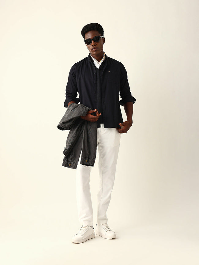 Men Black Cotton Solid Shirt