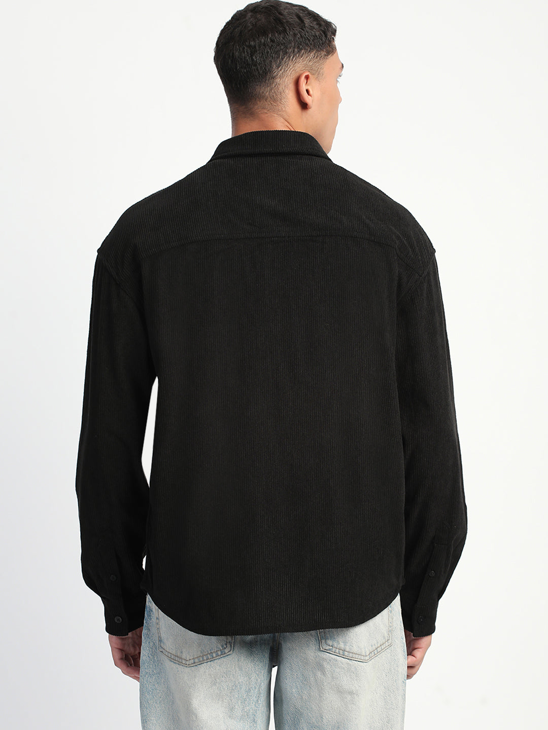 Men Black Corduroy Relax Fit Casual Shirt