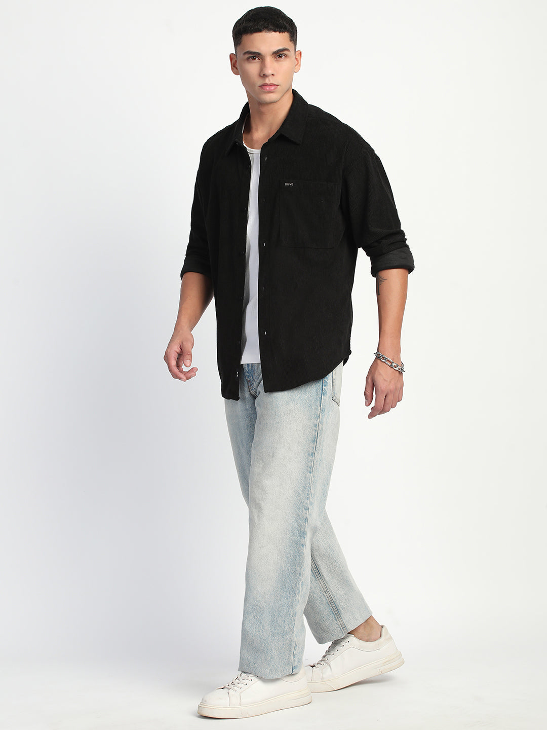 Men Black Corduroy Relax Fit Casual Shirt