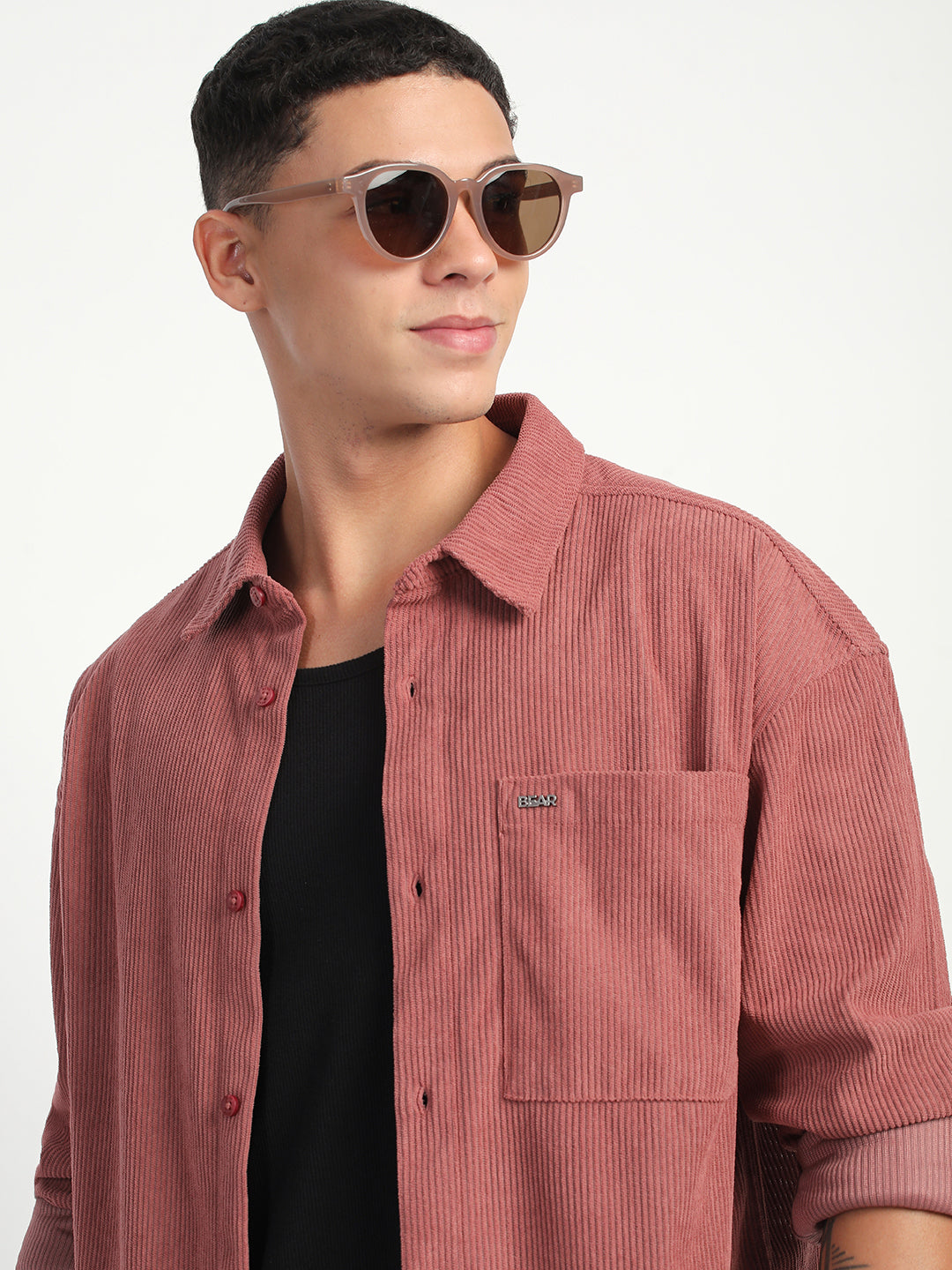 Men Pink Corduroy Relax Fit Casual Shirt