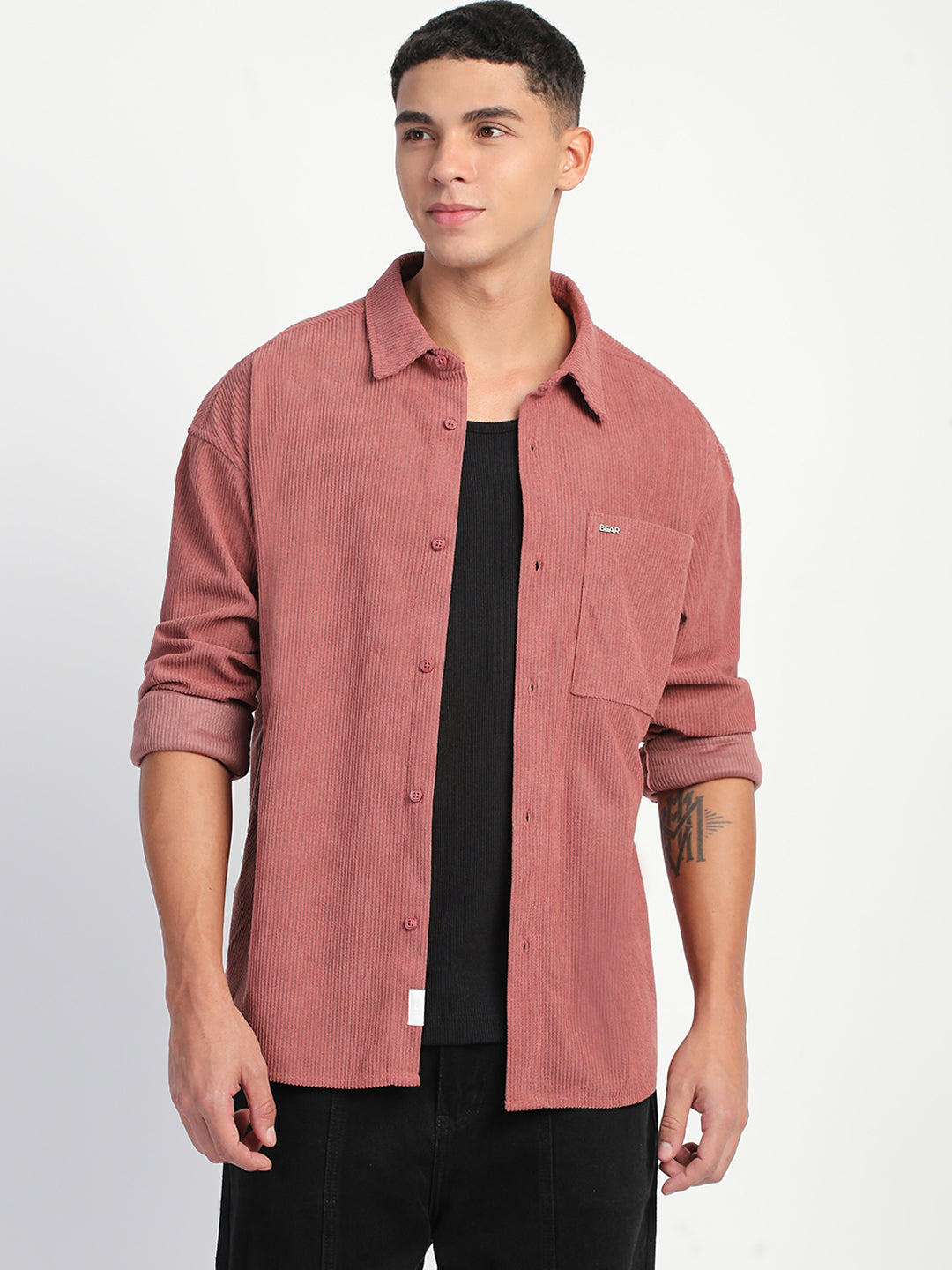 Men Pink Corduroy Relax Fit Casual Shirt