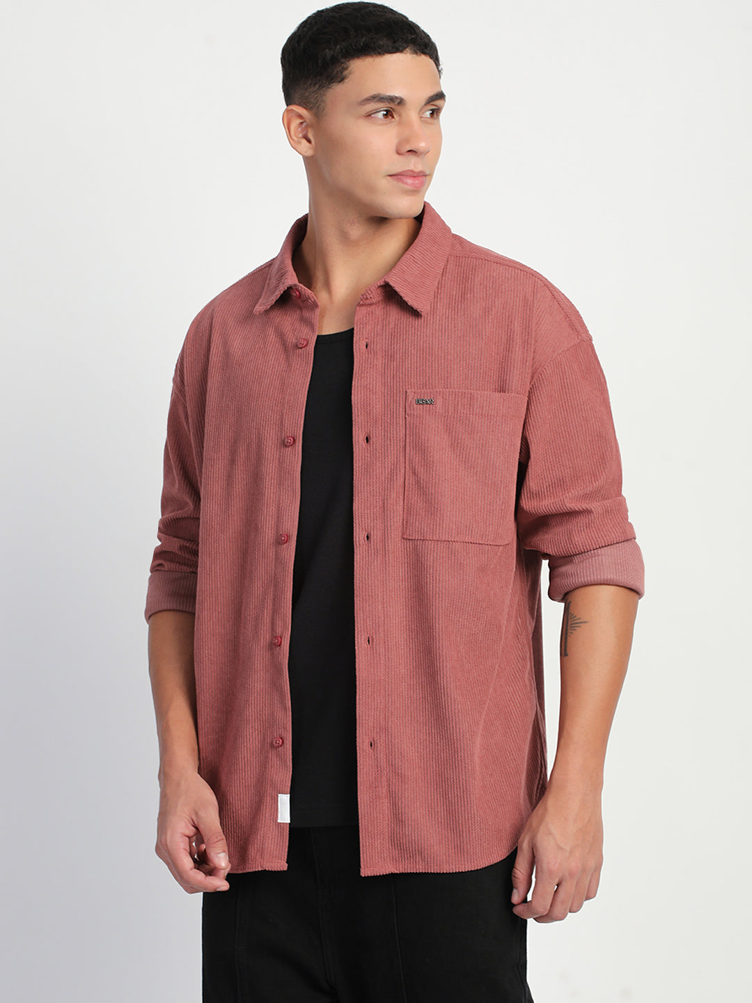 Men Pink Corduroy Relax Fit Casual Shirt