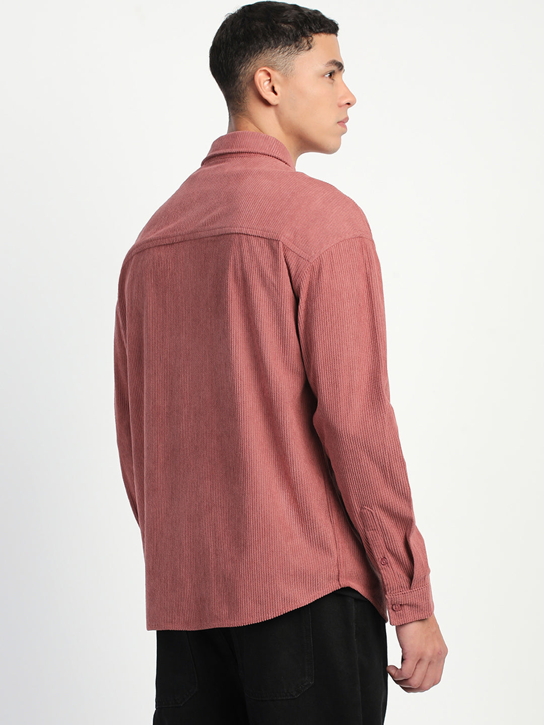 Men Pink Corduroy Relax Fit Casual Shirt