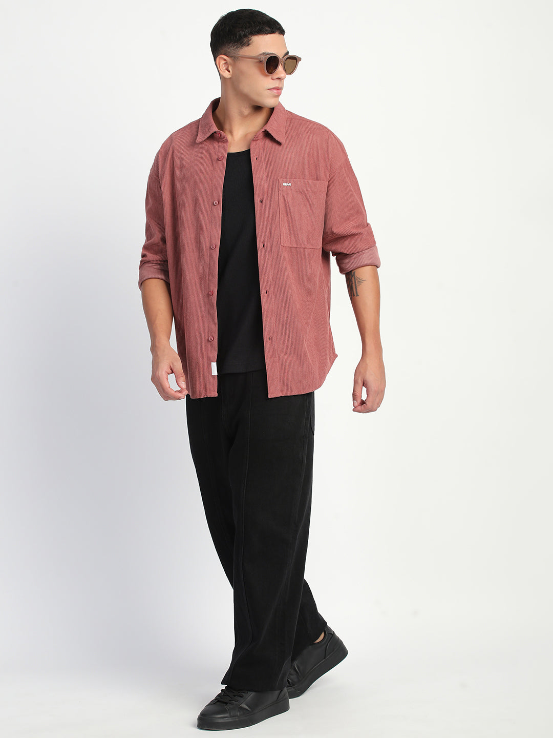 Men Pink Corduroy Relax Fit Casual Shirt